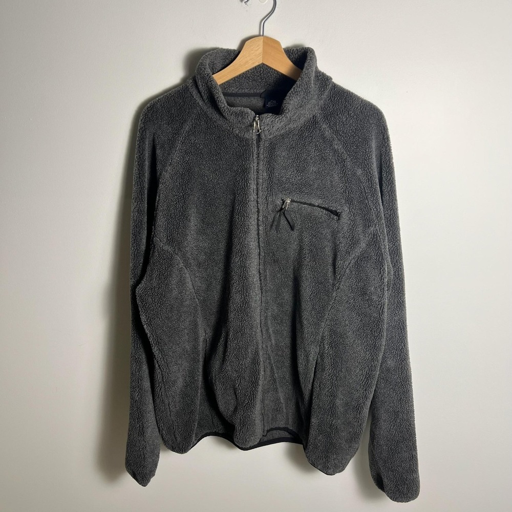 Vintage Lands End Jacket Mens XL Gray High Pile Fleece Full Zip Made USA